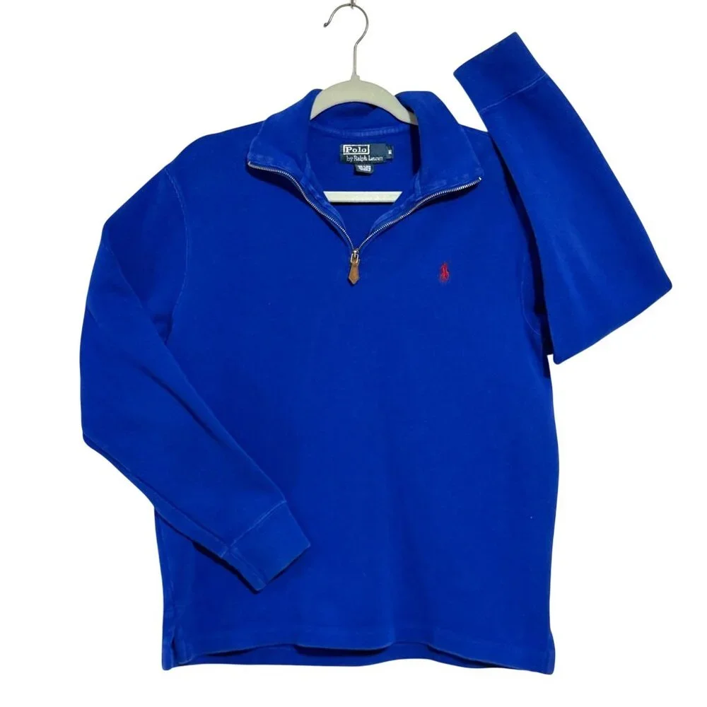 Polo Ralph Lauren Mens Royal Blue M 1/4 Zip Soft Estate Rib‎ Pullover Excellent